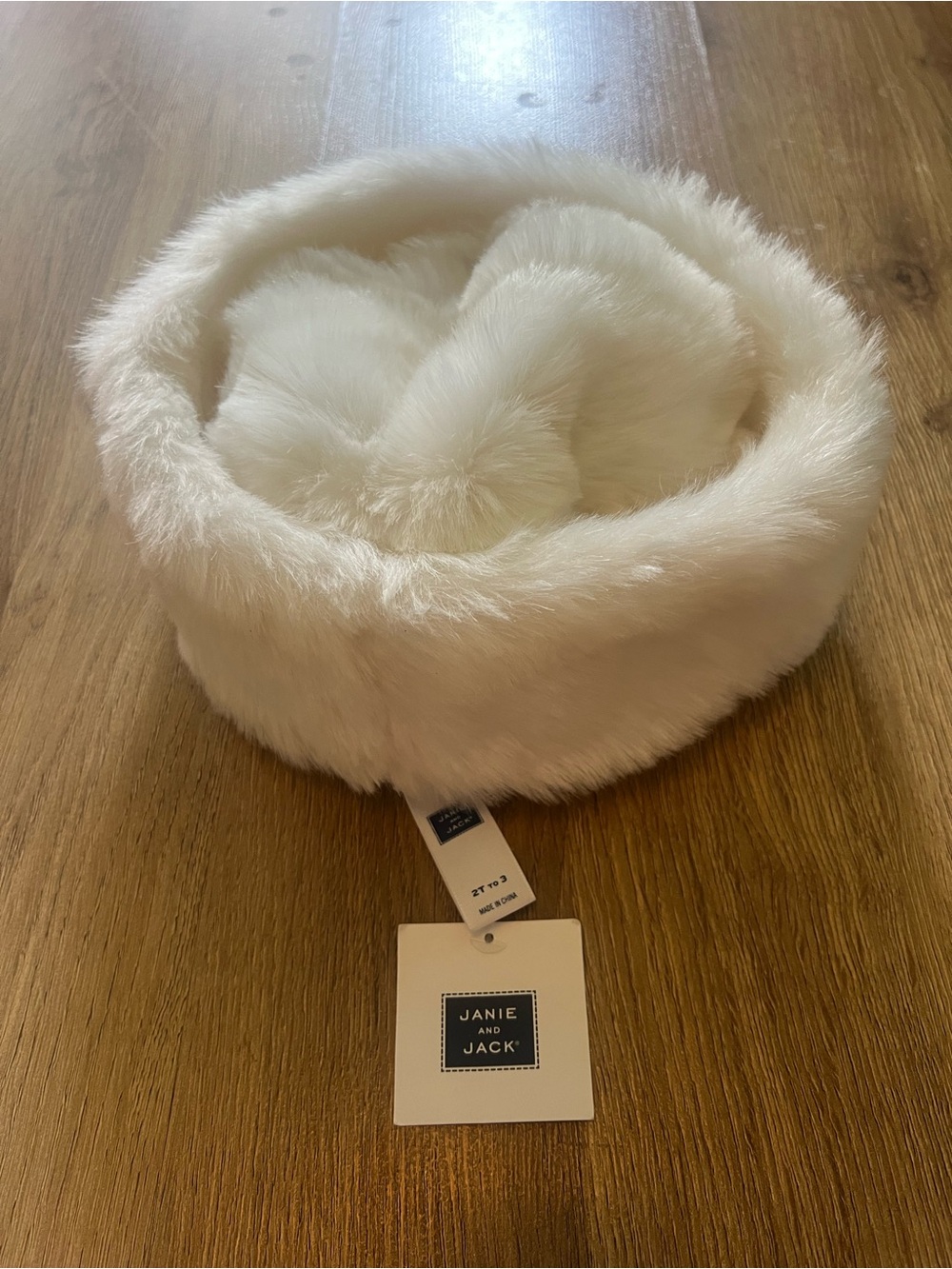 Janie and Jack Plush Faux Fur Ivory Hat, 2T-3T, NWT